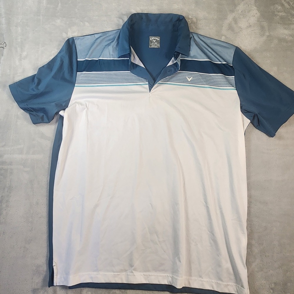 Callaway Opti-Dri Golf Polo‎ Mens Size Large White Green Stripe Colorblock